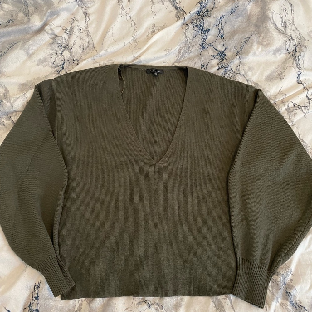 Dynamite Luca Puff Sleeve V-Neck Sweater